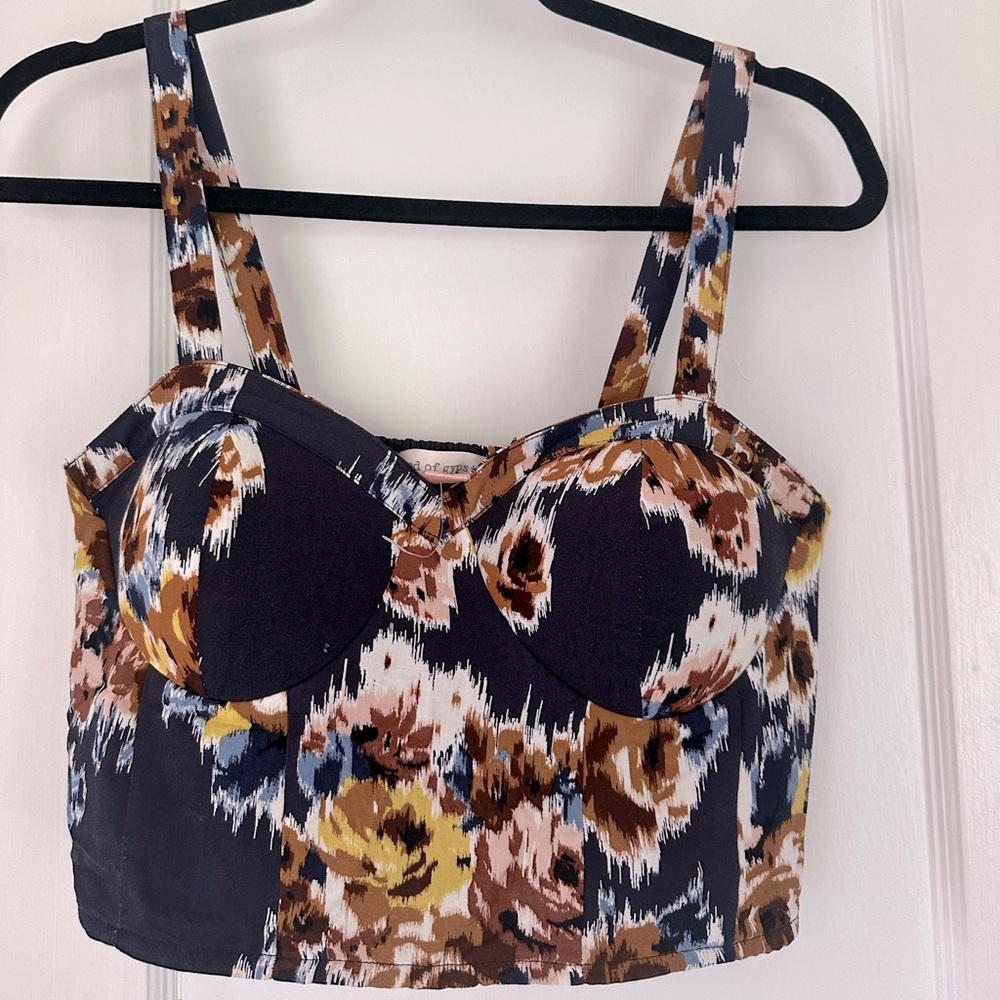 NWT Band of Gypsies Women's Navy Floral Crop Top Bustier